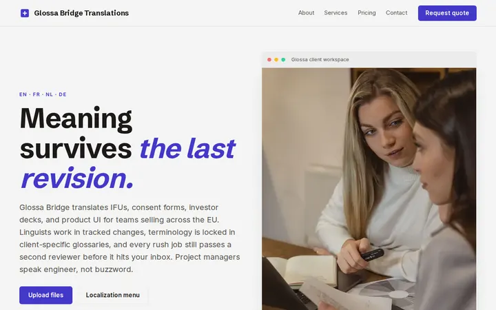 Glossa Bridge Translations website template preview