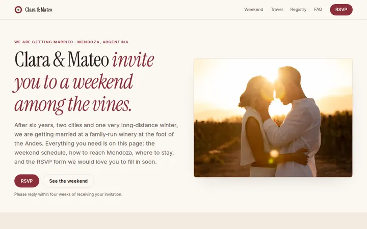 Wedding Invitation website template preview